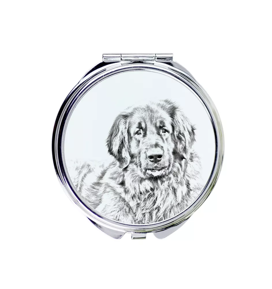 Leonberger - Taschenspiegel mit Hund, personalisierter Taschenspiegel, kompakter Spiegel mit Art-Dog-Logo