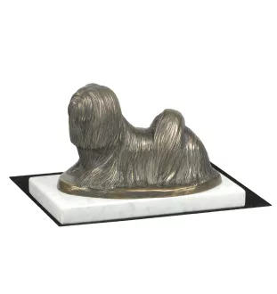 Lhasa Apso - dog figurine, statue on white marble, trophy for Art-Dog dog show exhibition