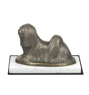 Lhasa Apso - dog figurine, statue on white marble, trophy for Art-Dog dog show exhibition
