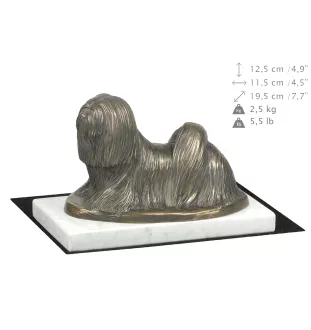 Lhasa Apso, Lhasaterrier, Löwenhund - Hundestatue, Figur auf weißem Marmor, Trophäe für die Art-Dog-Hundeaustellung