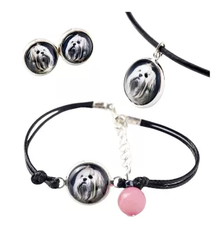 Lhasa Apso - a set of jewelry in a box, necklace, earrings, bracelet, products from the Art-Dog brand