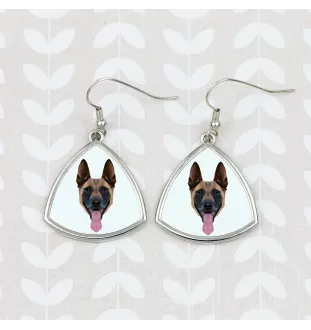 Malinois Belgian Shepherd Dog - earrings with a picture and the inscription geometric dog Art-Dog