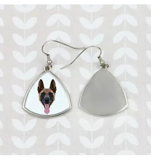 Malinois Belgian Shepherd Dog - earrings with a picture and the inscription geometric dog Art-Dog