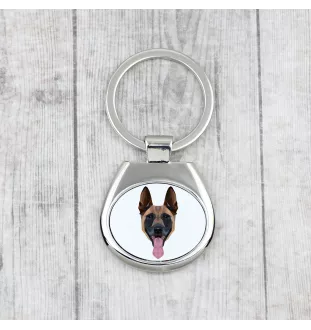 Malinois Belgischer Schäferhund - geometrischer Schlüsselanhänger mit Foto und Aufschrift Art-Dog