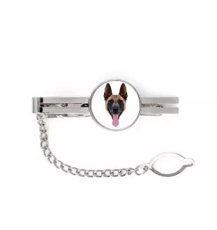 Malinois Belgian Shepherd Dog - geometric tie clip with a picture and inscription from Art-Dog