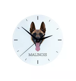 Malinois chien de berger belge - horloge murale géométrique avec photo et logo de la marque Art-Dog