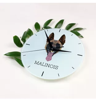 Malinois chien de berger belge - horloge murale géométrique avec photo et logo de la marque Art-Dog