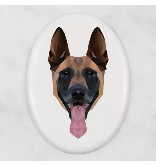 Malinois Belgischer Schäferhund - Fliese mit geometrischem Bild und Schriftzug der Marke Art-Dog