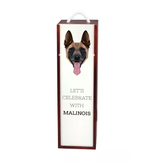 Malinois Belgischer Schäferhund - geometrische Box mit einem Bild und Schriftzug für Wein der Marke Art-Dog