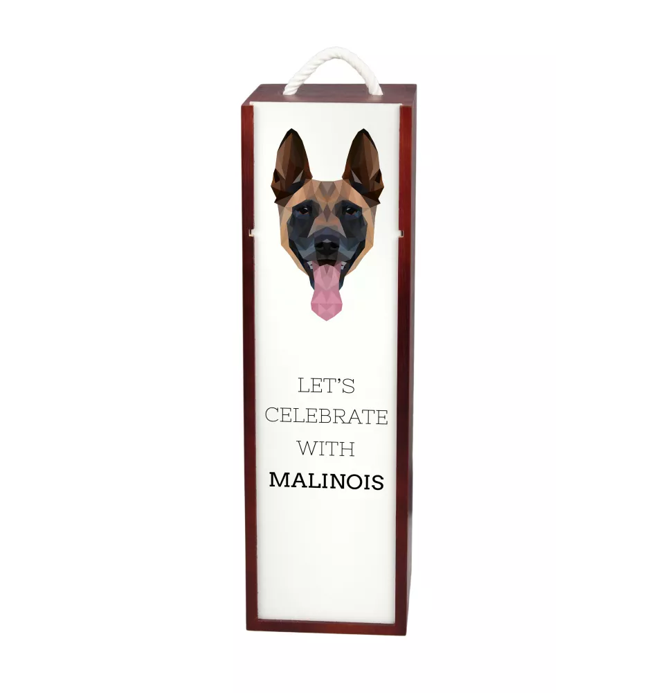 Malinois Belgian Shepherd Dog - geometric box with a picture and inscription for wine by Art-Dog
