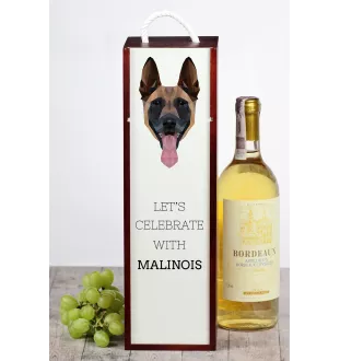 Malinois Belgischer Schäferhund - geometrische Box mit einem Bild und Schriftzug für Wein der Marke Art-Dog