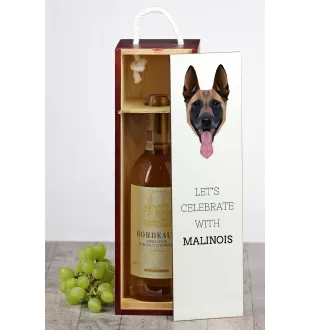 Malinois chien de berger belge - une boîte géométrique avec une photo et un texte pour le vin de la marque Art-Dog