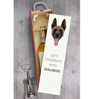 Malinois chien de berger belge - une boîte géométrique avec une photo et un texte pour le vin de la marque Art-Dog