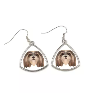 Lhasa Apso - boucles d'oreilles avec une photo et un motif de chien géométrique Art-Dog