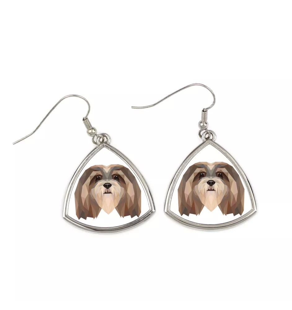Lhasa Apso - earrings with a picture and the inscription geometric dog Art-Dog