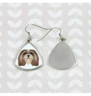 Lhasa Apso - boucles d'oreilles avec une photo et un motif de chien géométrique Art-Dog