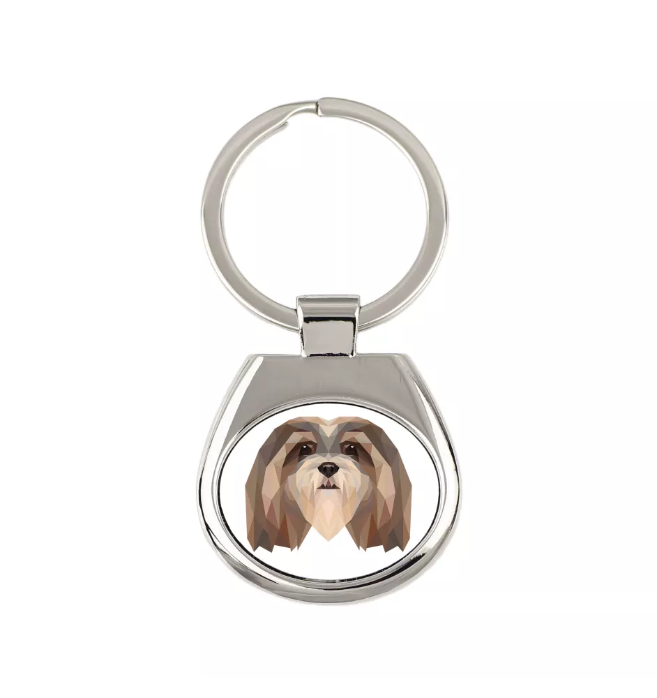 Lhasa Apso, Lhasaterrier, Löwenhund - geometrischer Schlüsselanhänger mit Foto und Aufschrift Art-Dog