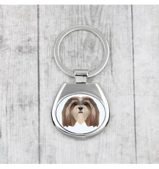 Lhasa Apso - geometric keychain with a photo and the inscription Art-Dog