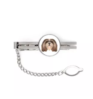 Lhasa Apso - geometric tie clip with a picture and inscription from Art-Dog