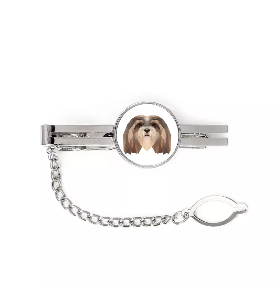 Lhasa Apso, Lhasaterrier, Löwenhund - geometrische Krawattennadel mit Bild und Schriftzug von Art-Dog