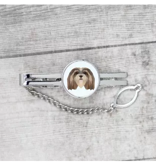 Lhasa Apso, Lhasaterrier, Löwenhund - geometrische Krawattennadel mit Bild und Schriftzug von Art-Dog