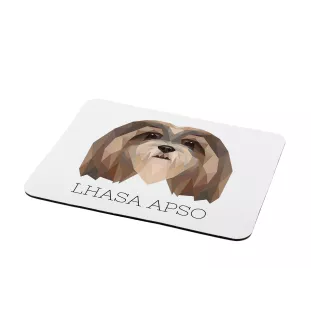 Lhasa Apso, Lhasaterrier, Löwenhund - geometrisches Mauspad mit Bild und Aufschrift von Art-Dog