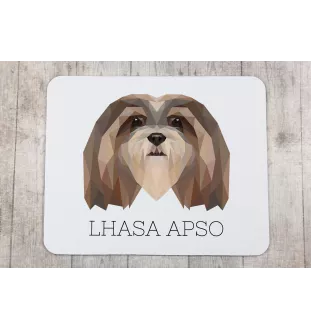 Lhasa Apso - geometric mouse pad with a picture and text by Art-Dog