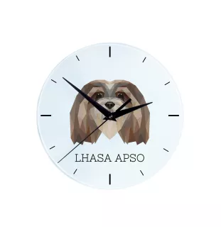 Lhasa Apso, Lhasaterrier, Löwenhund - geometrische Wanduhr mit Bild und Aufschrift der Marke Art-Dog