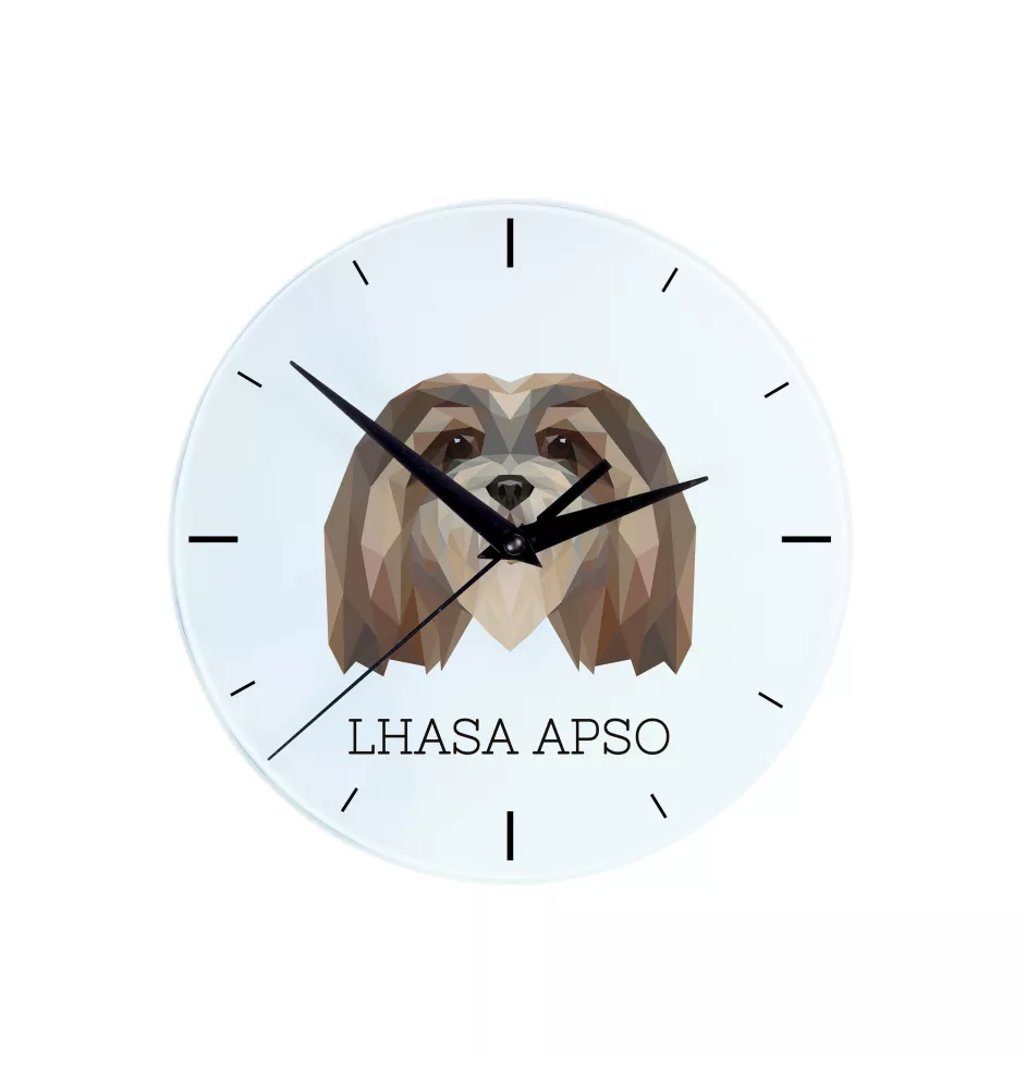 Lhasa Apso - horloge murale géométrique avec photo et logo de la marque Art-Dog