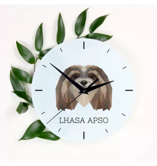 Lhasa Apso - horloge murale géométrique avec photo et logo de la marque Art-Dog
