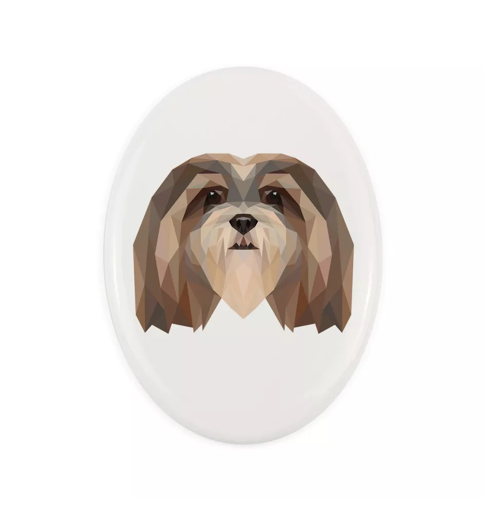 Lhasa Apso - une plaque avec une photo et un motif géométrique de la marque Art-Dog
