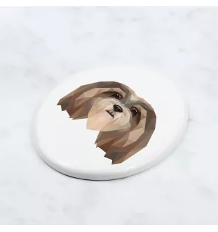 Lhasa Apso, Lhasaterrier, Löwenhund - Fliese mit geometrischem Bild und Schriftzug der Marke Art-Dog