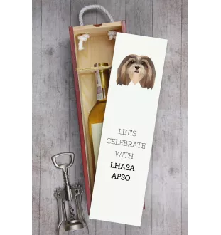 Lhasa Apso, Lhasaterrier, Löwenhund - geometrische Box mit einem Bild und Schriftzug für Wein der Marke Art-Dog