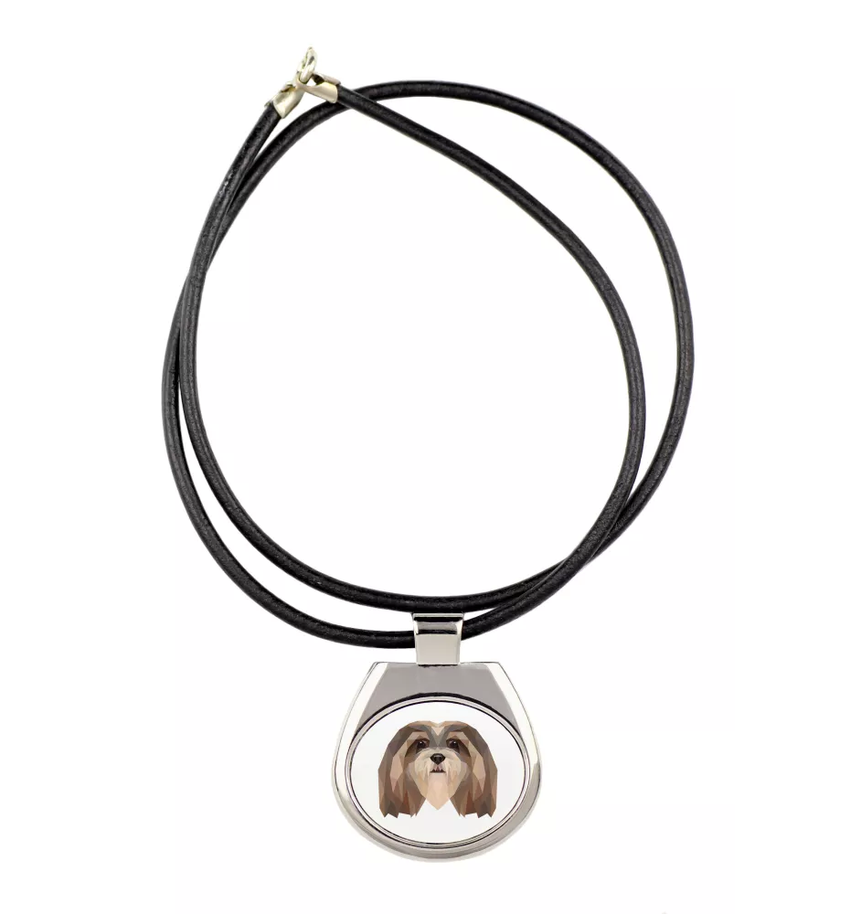 Lhasa Apso - collier avec une photo et un motif géométrique de la marque Art-Dog