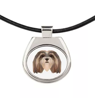 Lhasa Apso, Lhasaterrier, Löwenhund - Halskette mit einem Foto und einem geometrischen Schriftzug der Marke Art-Dog