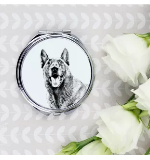 Malinois Belgischer Schäferhund - Taschenspiegel mit Hund, personalisierter Taschenspiegel, kompakter Spiegel mit Art-Dog-Logo