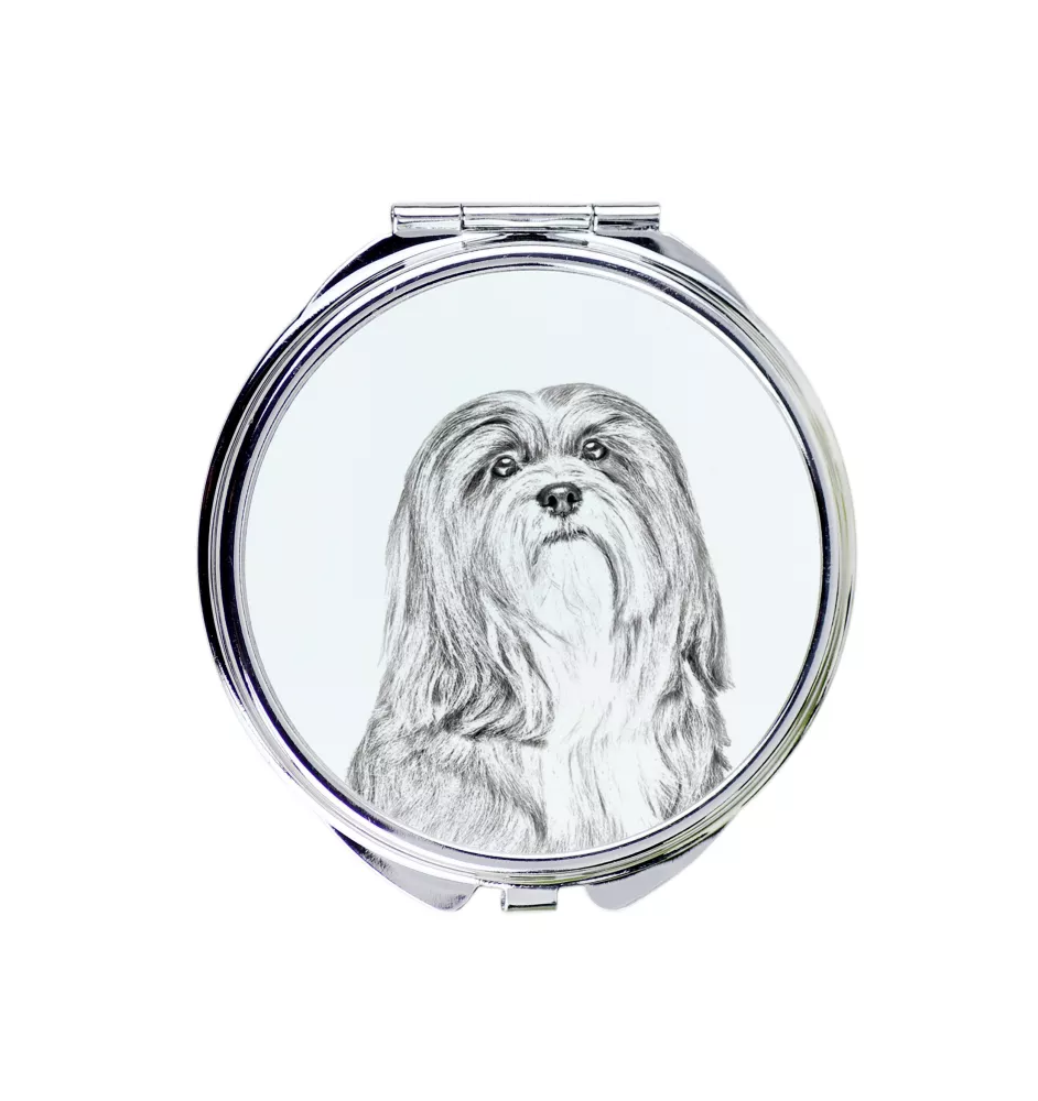 Lhasa Apso, Lhasaterrier, Löwenhund - Taschenspiegel mit Hund, personalisierter Taschenspiegel, kompakter Spiegel mit Art-Dog-Logo