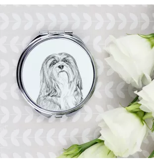 Lhasa Apso - Pocket mirror with a dog, personalized mirror for a purse, compact mirror with Art-Dog brand print.
