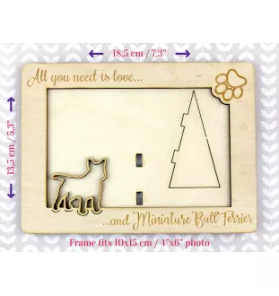 Miniature Bull Terrier - Photo frame, engraved wooden frame, a lovely gadget for the dog lover by Art-Dog