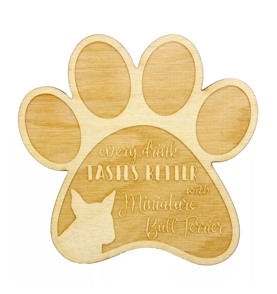 Miniature Bull Terrier - Mug coaster, engraved coaster with dog, gift for dog lover by Art-Dog brand