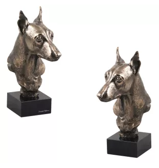 Zwergpinscher - Hundestatue, Büste auf Steinsockel, Skulptur, Trophäe für Hundeausstellung der Marke Art-Dog