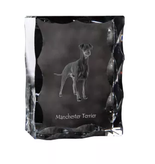 Manchester Terrier - crystal with a picture of a dog, glass statuette with a picture, unique frame with a picture from Art-Dog brand