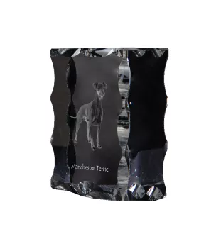 Manchester Terrier - crystal with a picture of a dog, glass statuette with a picture, unique frame with a picture from Art-Dog brand