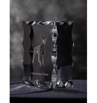 Manchester Terrier - crystal with a picture of a dog, glass statuette with a picture, unique frame with a picture from Art-Dog brand