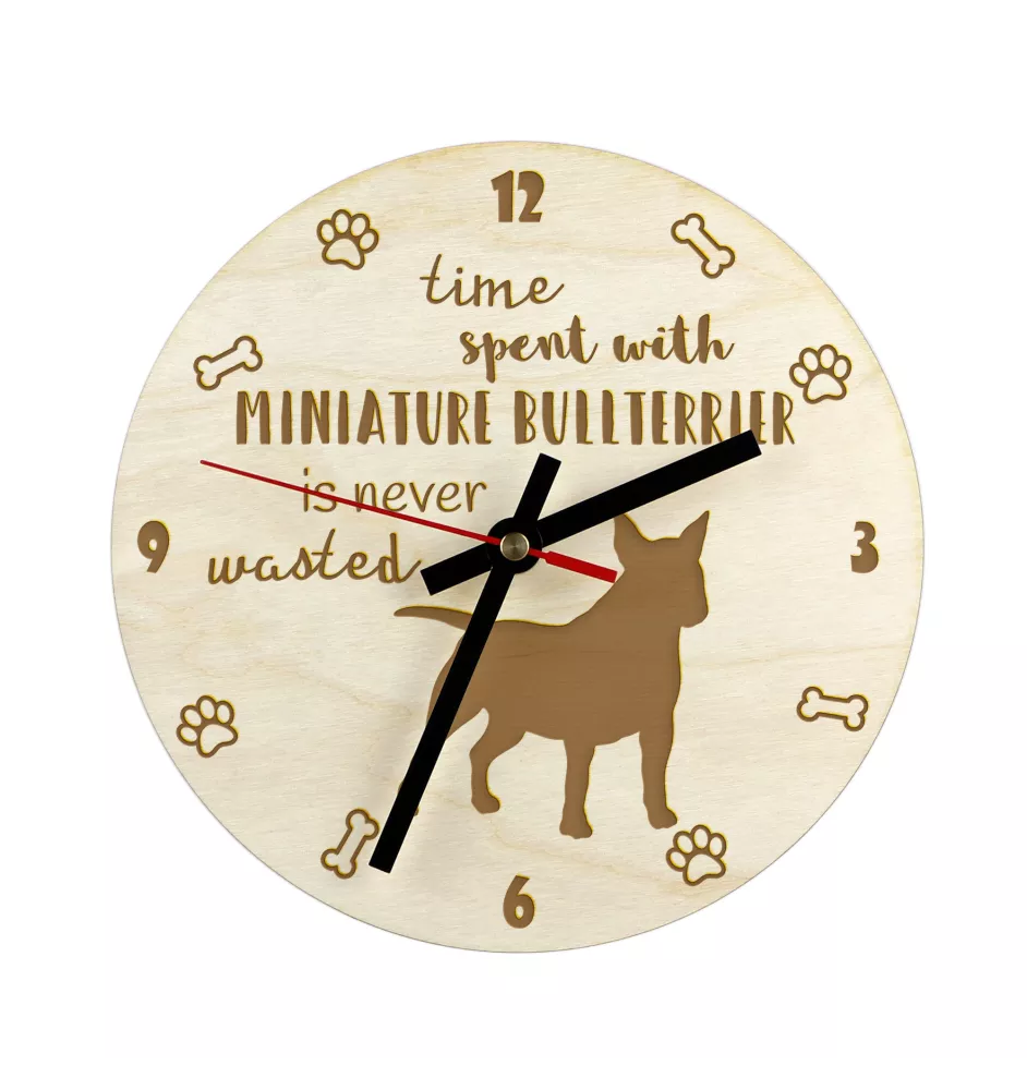 Miniature Bull Terrier - Hundeuhr, Holzuhr, Wanduhr für Hundefreunde, Tisch- und Regaluhr, Art-Dog
