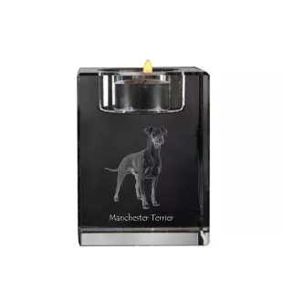 Manchester Terrier - Candle holder with dog photo, crystal tealight holder, personalised gift by Art-Dog brand