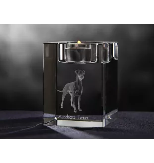 Manchester Terrier - Candle holder with dog photo, crystal tealight holder, personalised gift by Art-Dog brand