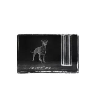 Manchester Terrier - Pen stand, crystal organiser with dog photo, unique desk decoration by Art-Dog brand