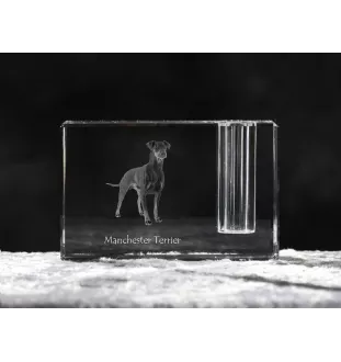 Manchester Terrier - Porte-stylos, organiseur en cristal avec photo de chien, décoration de bureau unique par la marque Art-Dog