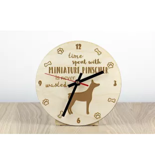 Miniature Pinscher - clock with a dog, wooden clock, wall clock for dog lovers, clock for desk and shelf, Art-Dog